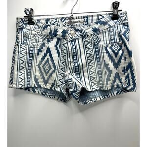 Cielo Jeans Aztex Southwest Print Jean Low Rise Shorts Cream/Blue Women Medium